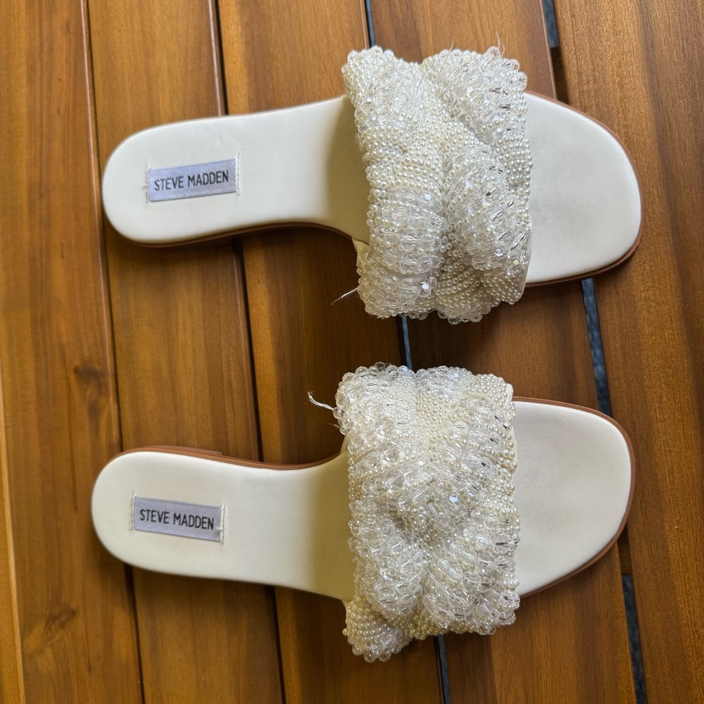 Steve Madden Women's White Beaded Slide Sandals - Picture 3 of 6